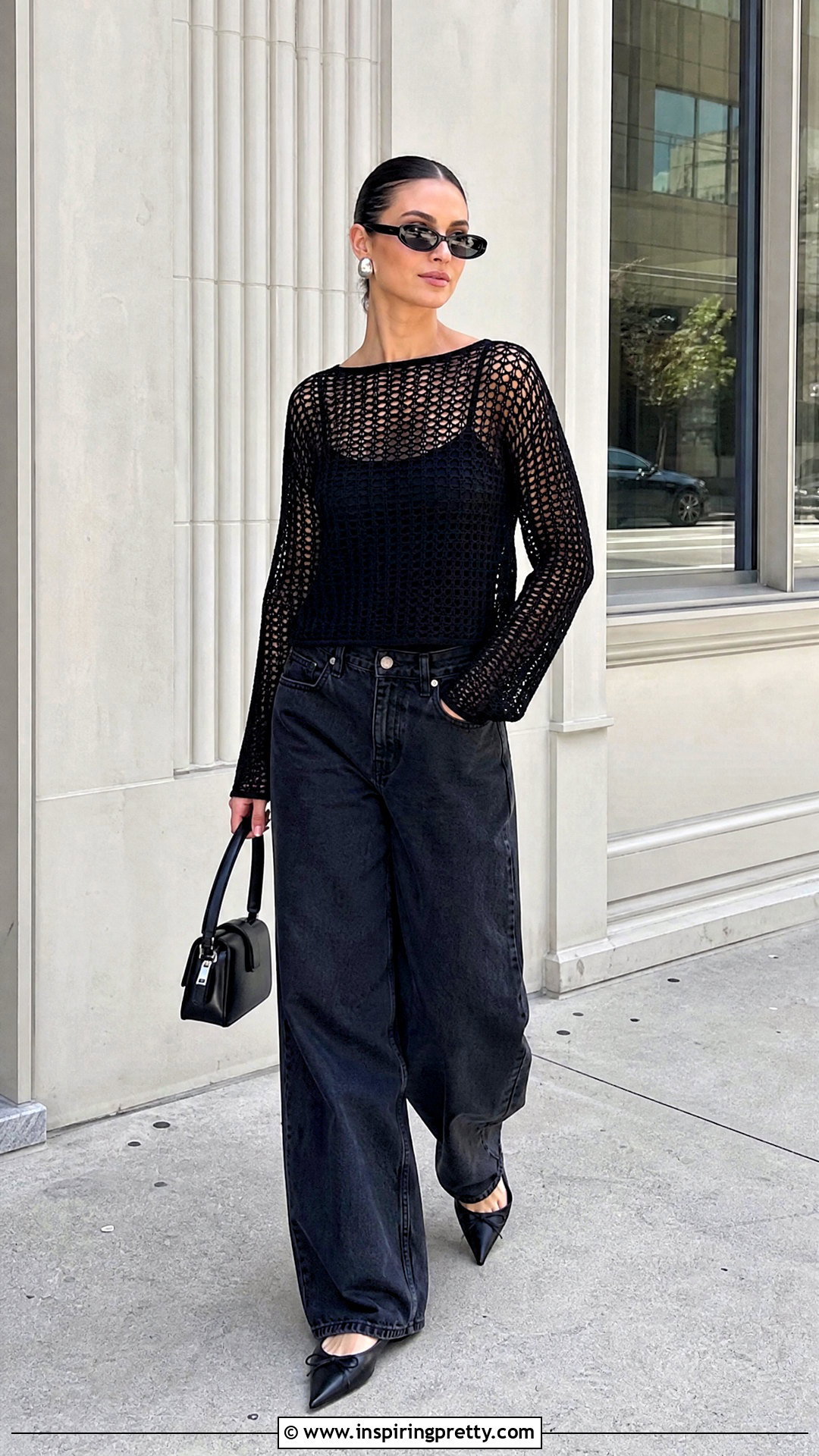 Black Crochet Top With Wide Leg Jeans - 20 top de crochet para mujer outfit ideas