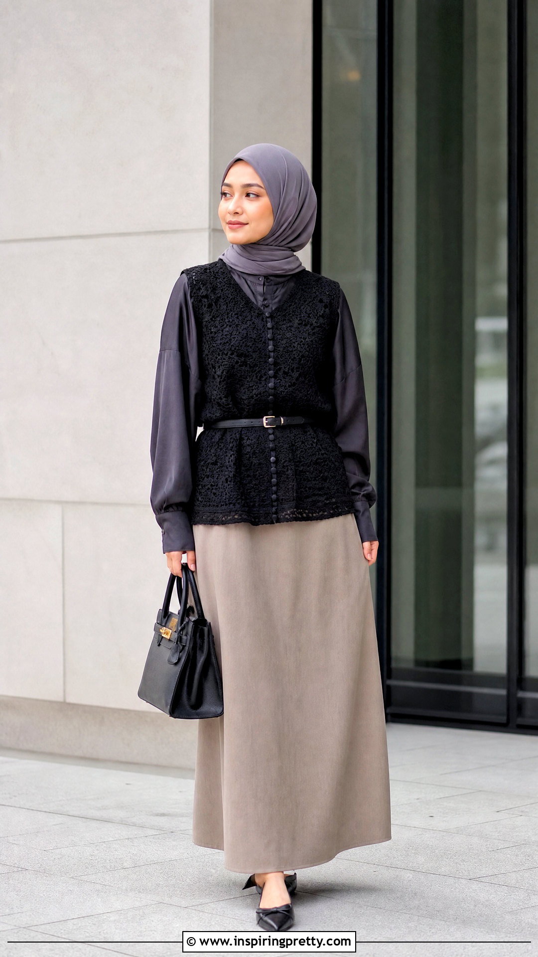 Black Crochet Vest With A Maxi Skirt - 25 crochet top hijabi outfit ideas