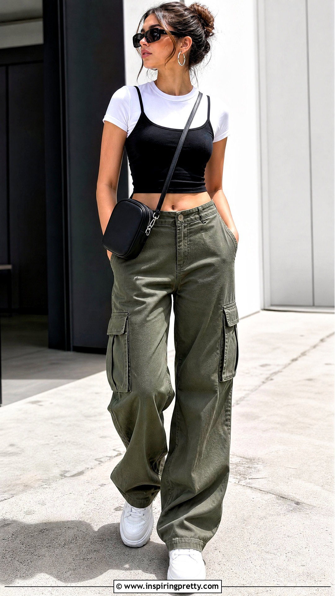 Black Crop Tank Over White T Shirt Outfit - 25 Crop Top With Top Underneath outfit ideas