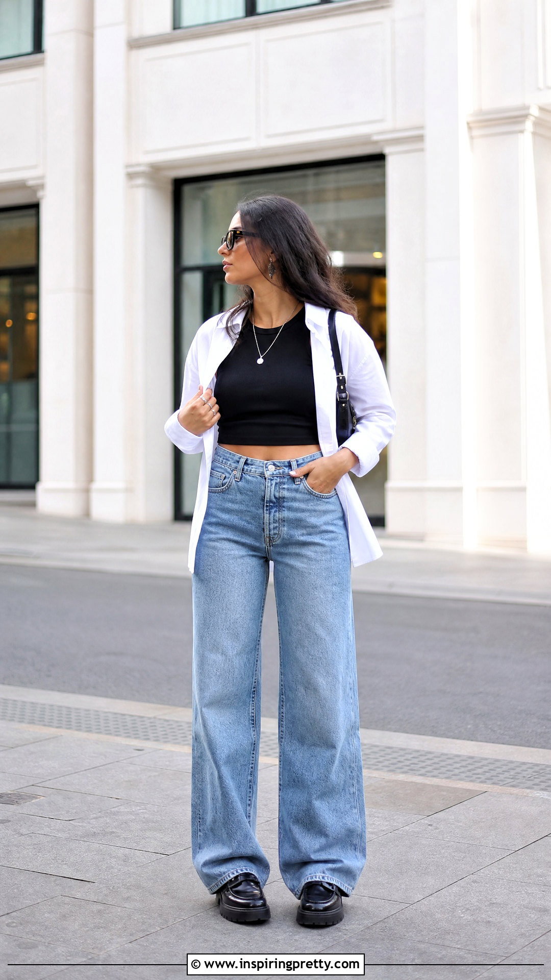 Black Crop Tank Top With Wide Leg Jeans - 50 Crop Tank Top outfit ideas