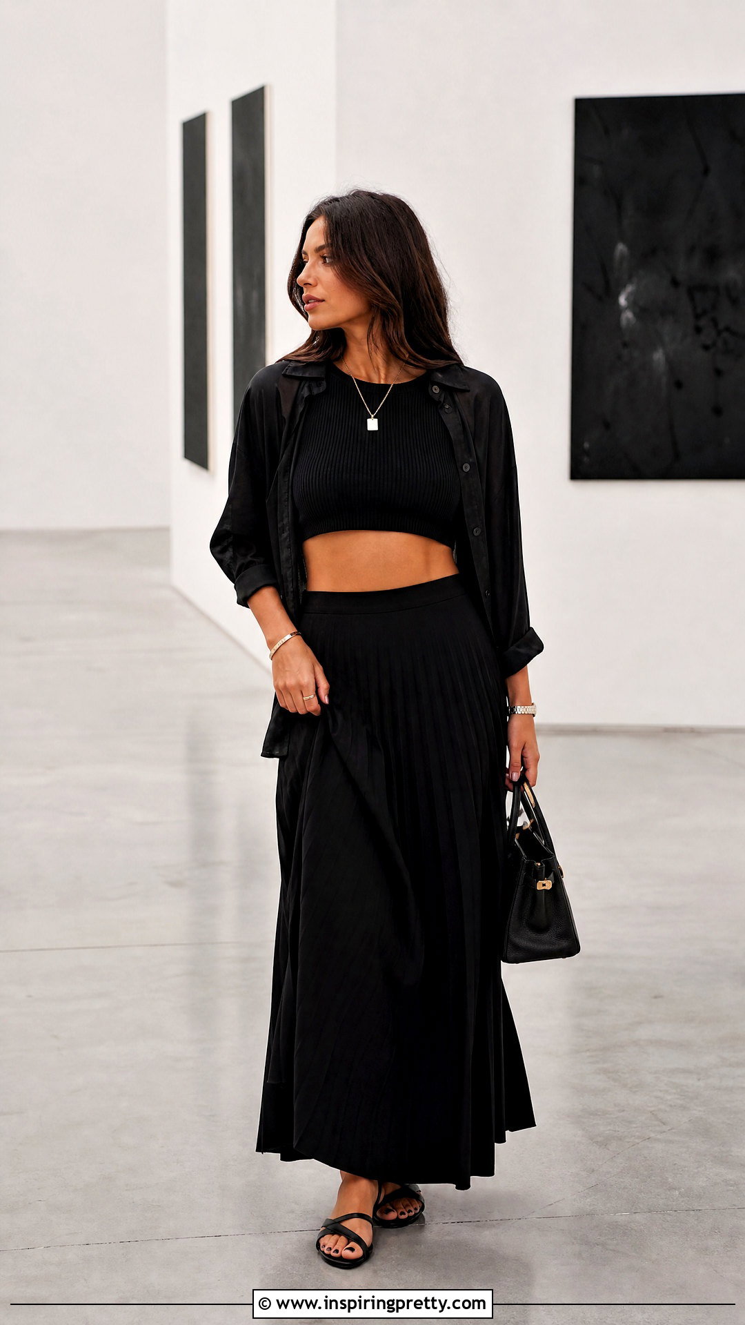 Black Crop Top And Black Maxi Skirt Outfit - 25 cute crop top and skirt outfit ideas