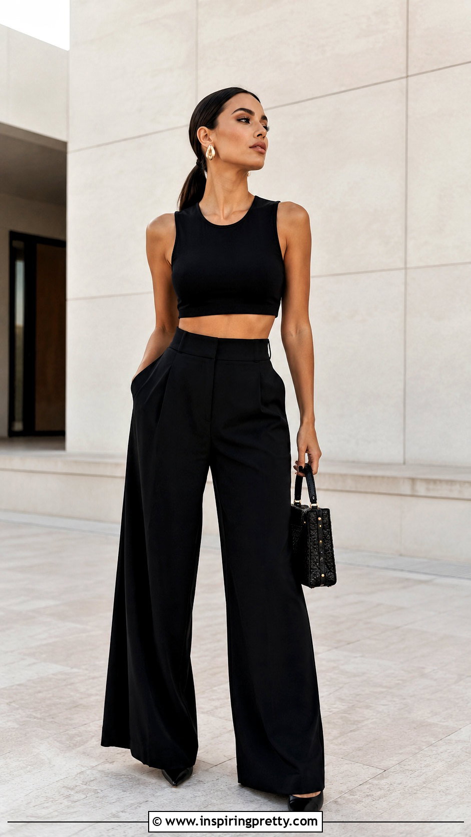Black Crop Top And Black Wide Leg Trousers - 20 wide leg trousers and crop tops