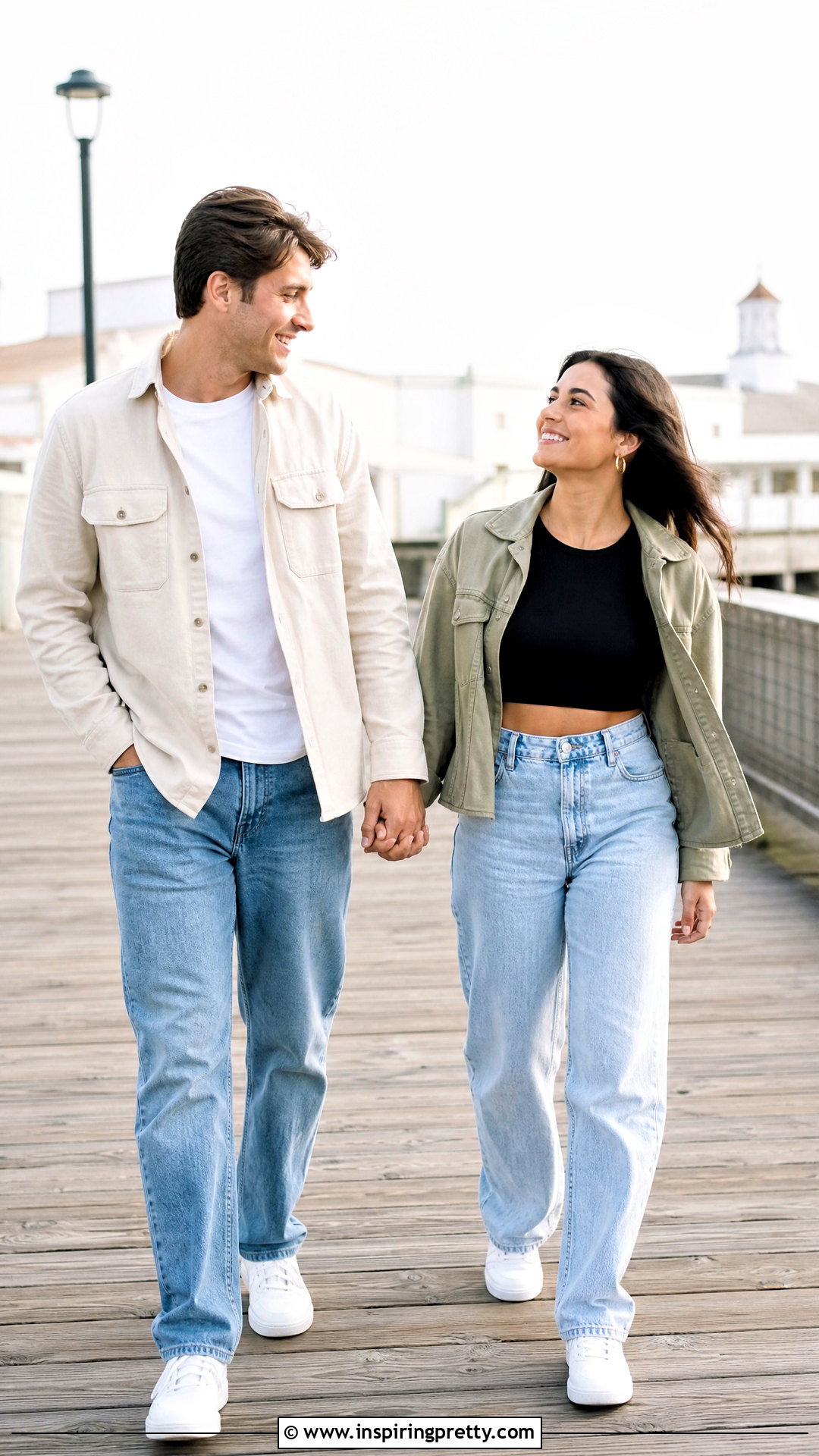 Black Crop Top And High Rise Jeans Engagement Outfit - 25 black top and jeans engagement photos