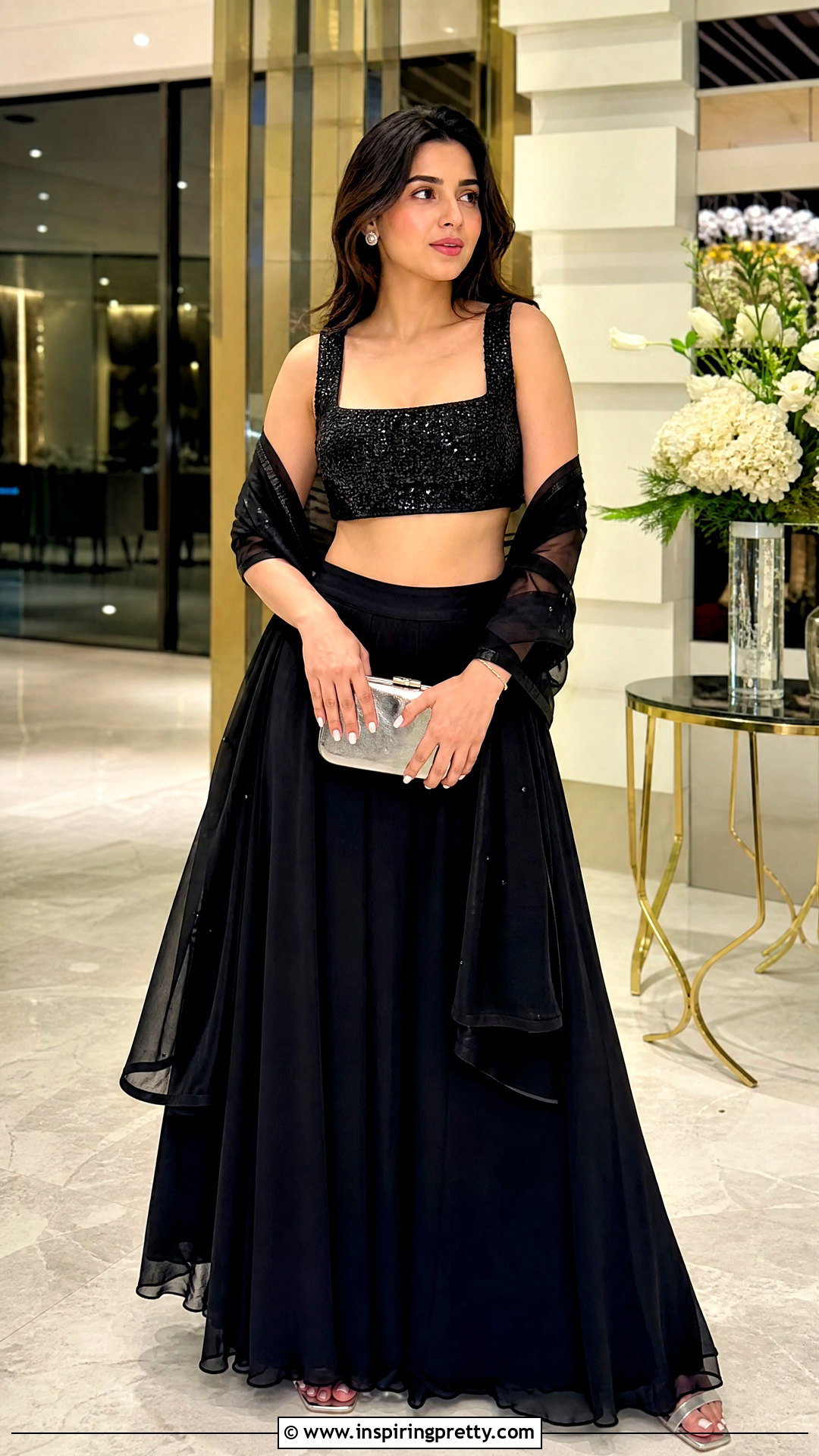 Black Crop Top Lehenga With Sequins - 20 crop top lehenga simple outfit ideas