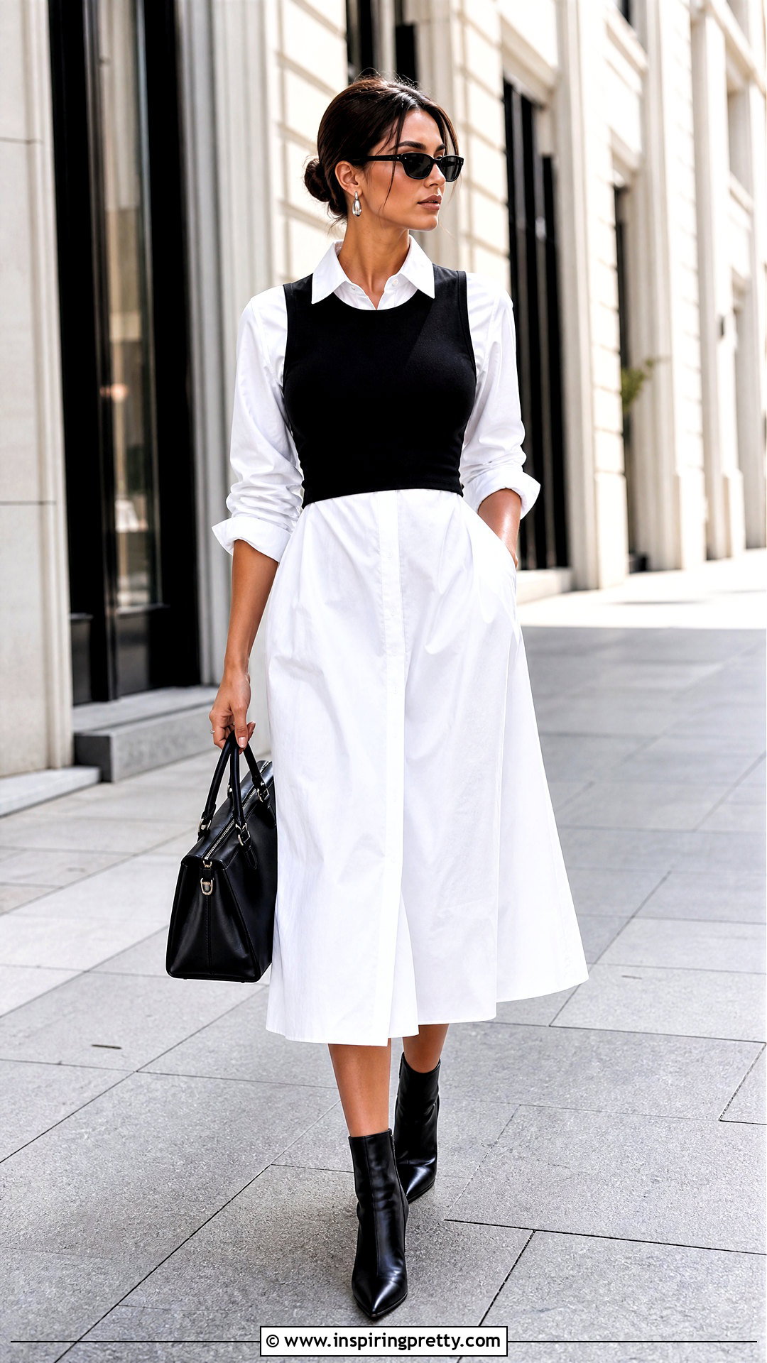 Black Crop Top Over White Shirt Dress Outfit - 25 Crop Top With Top Underneath outfit ideas