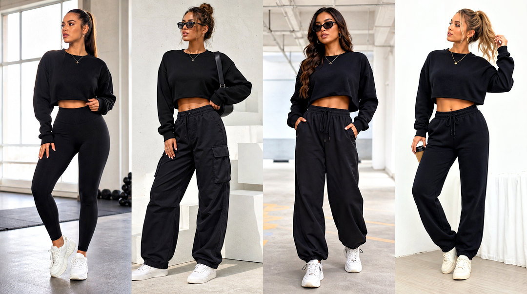 20 Black Crop Top Sweatshirt Outfits for Cool Casual Days