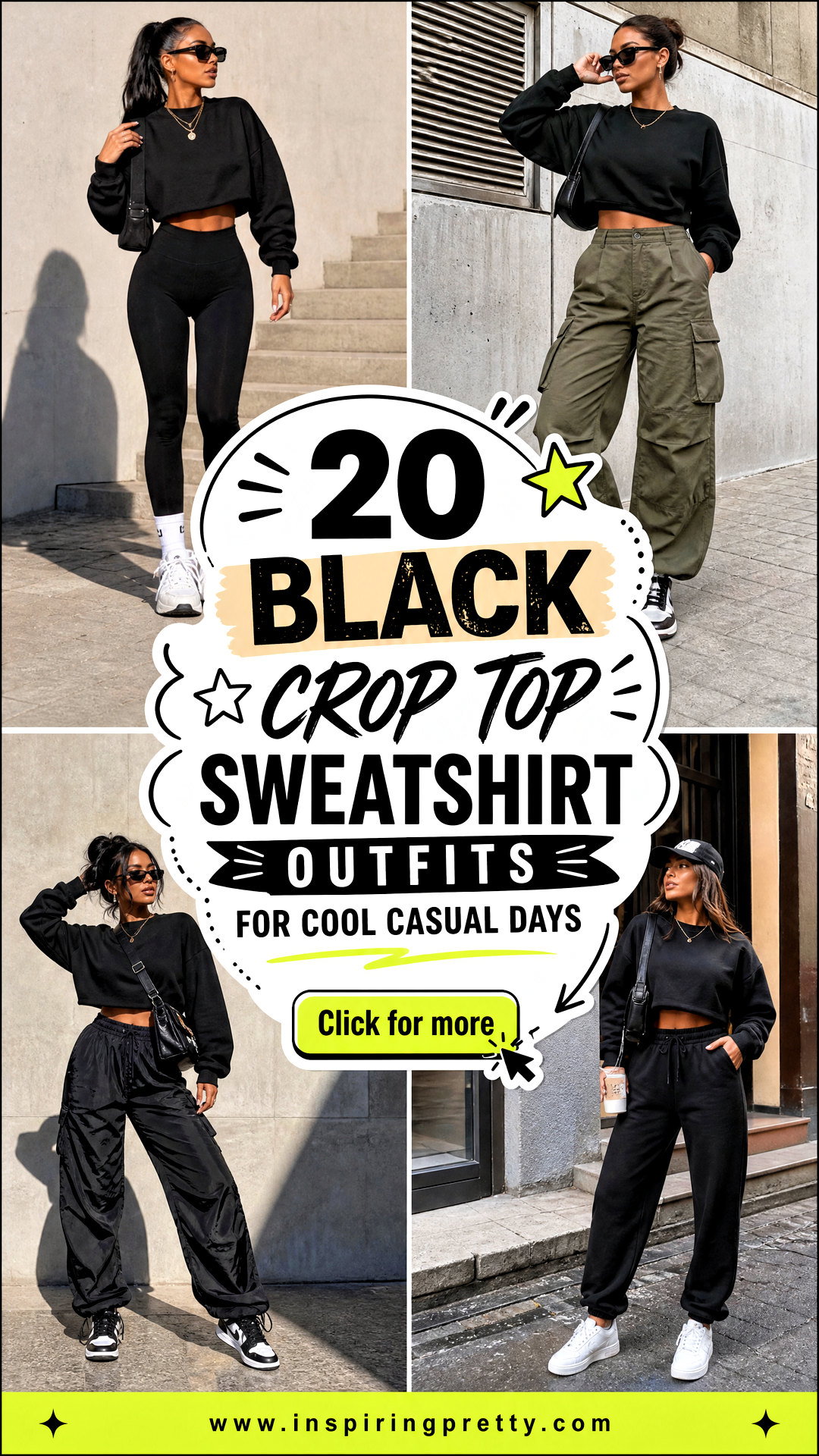 20 Black Crop Top Sweatshirt Outfits for Cool Casual Days - 20 Black Crop Top Sweatshirt Outfits for Cool Casual Days