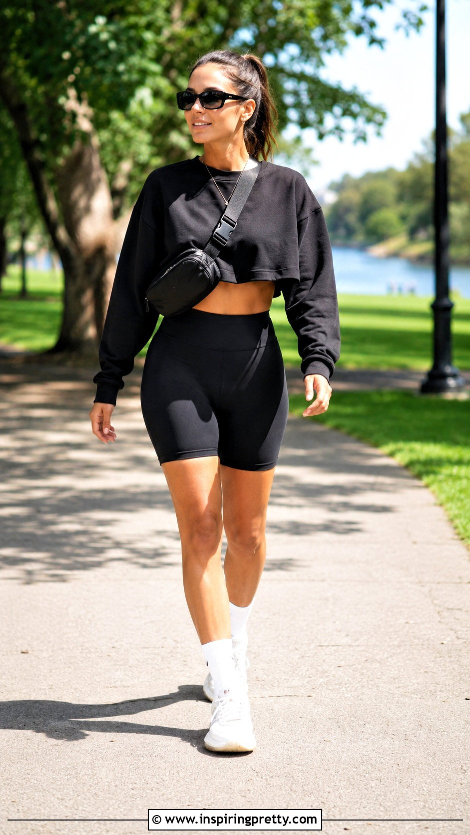 Black Crop Top Sweatshirt With Biker Shorts - 20 Black Crop Top Sweatshirt outfits