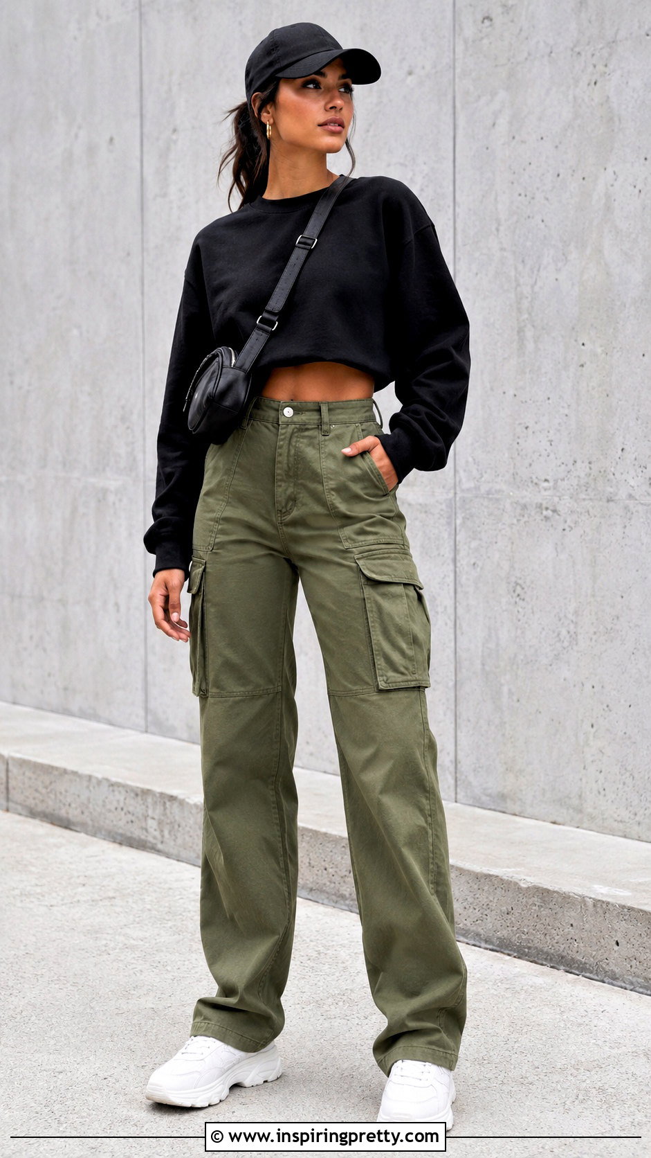 Black Crop Top Sweatshirt With Cargo Pants - 20 Black Crop Top Sweatshirt outfits