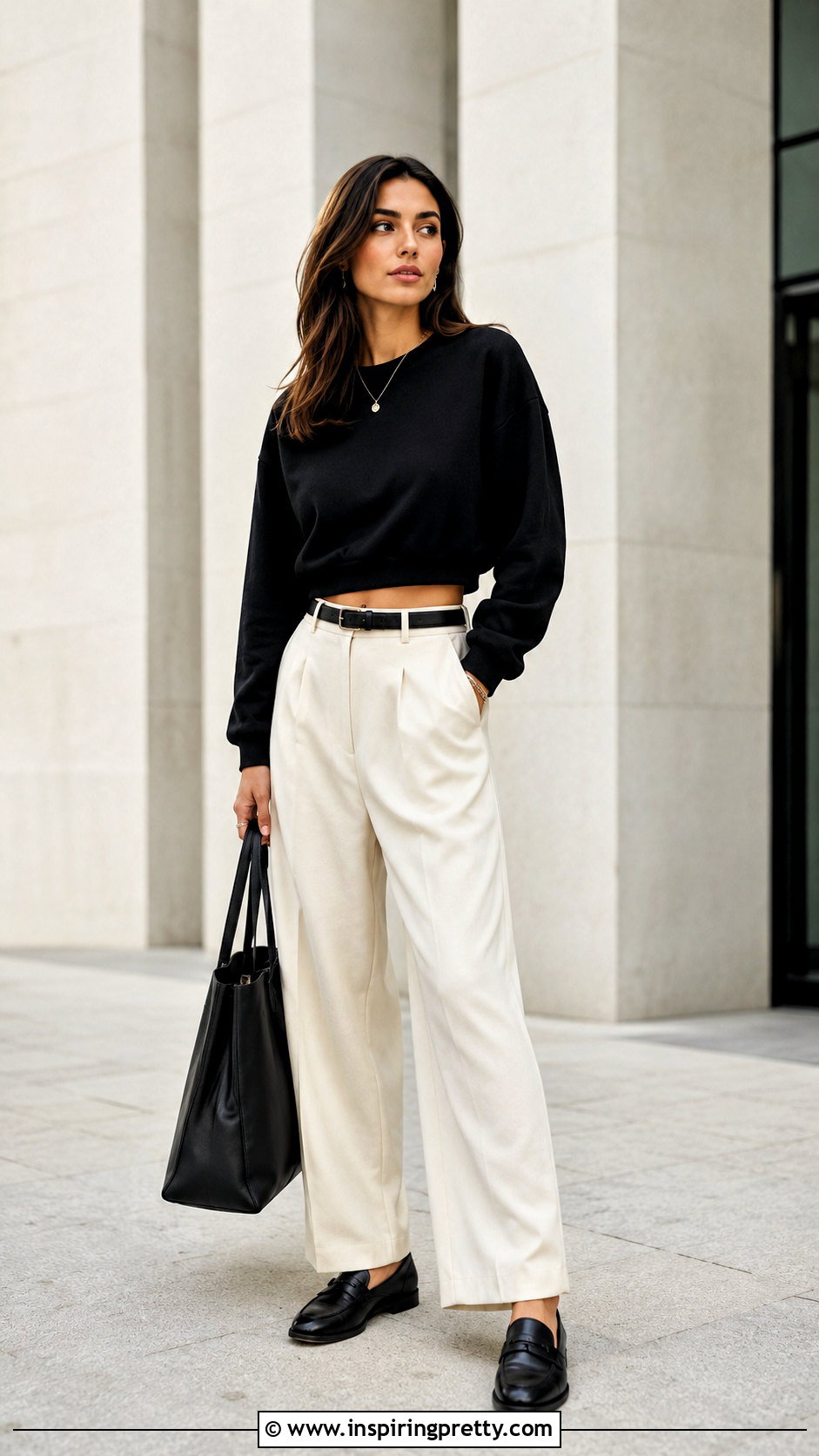 Black Crop Top Sweatshirt With Wide Leg Trousers - 20 Black Crop Top Sweatshirt outfits