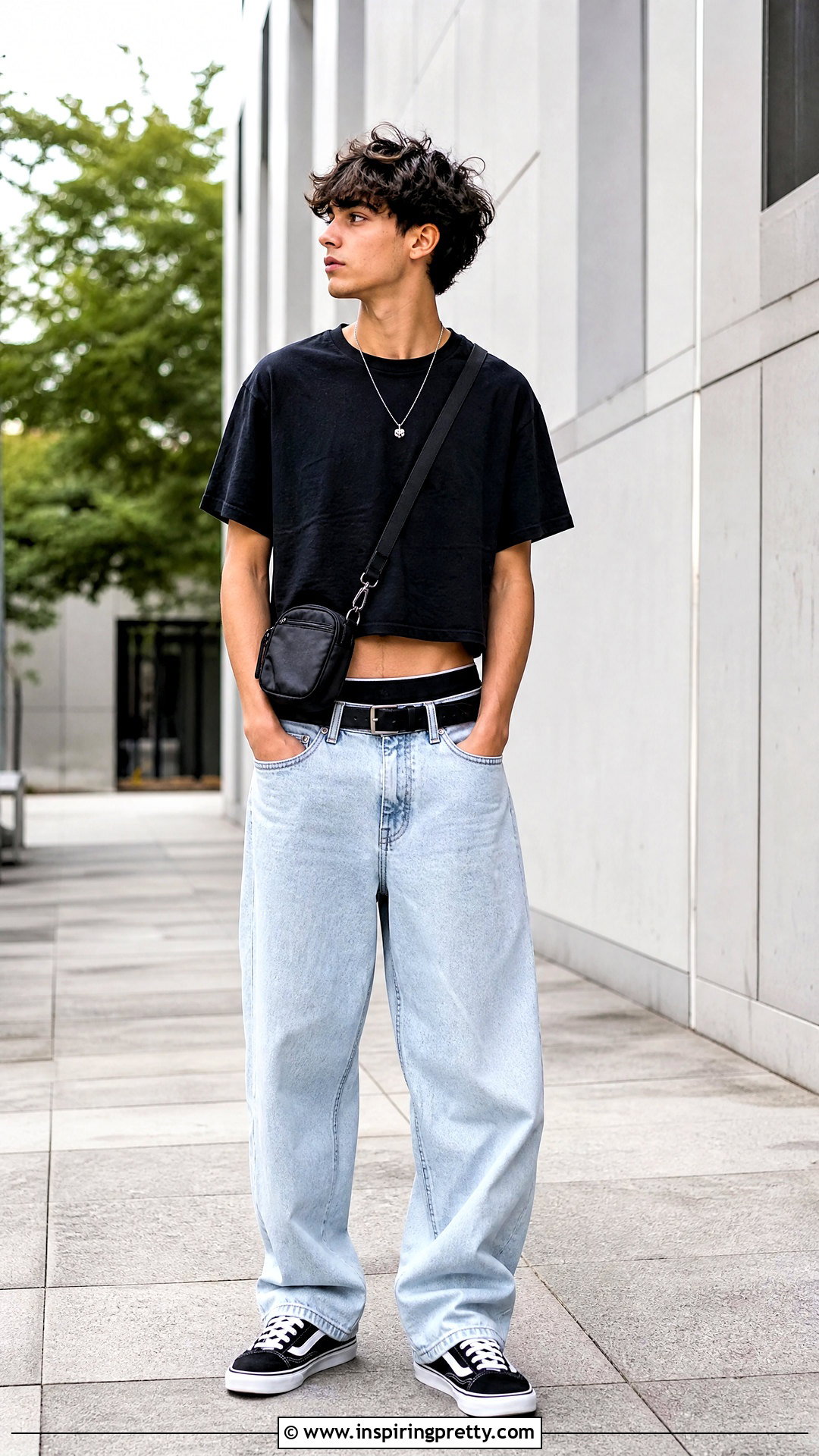 Black Crop Top With Baggy Jeans - 50 boys in crop tops outfit ideas