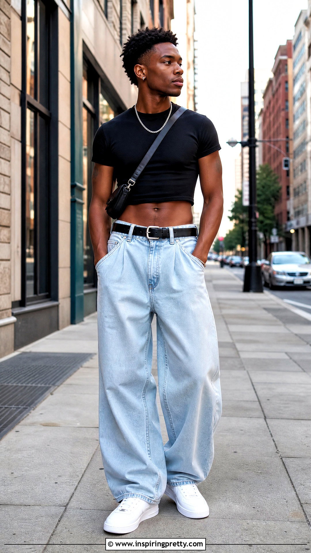 Black Crop Top With Baggy Jeans - 50 male crop top outfits