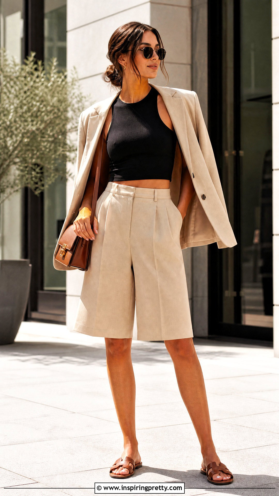 Black Crop Top With Bermuda Shorts - 50 black crop tops outfit ideas