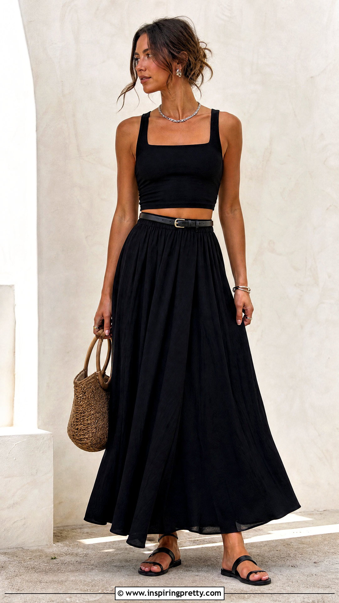 Black Crop Top With Black Maxi Skirt - 50 black crop top outfit ideas