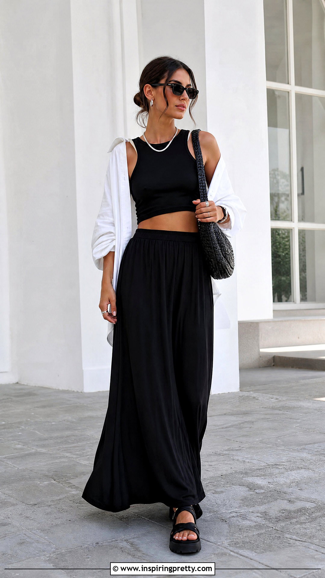 Black Crop Top With Black Maxi Skirt - 50 cool crop tops outfit ideas