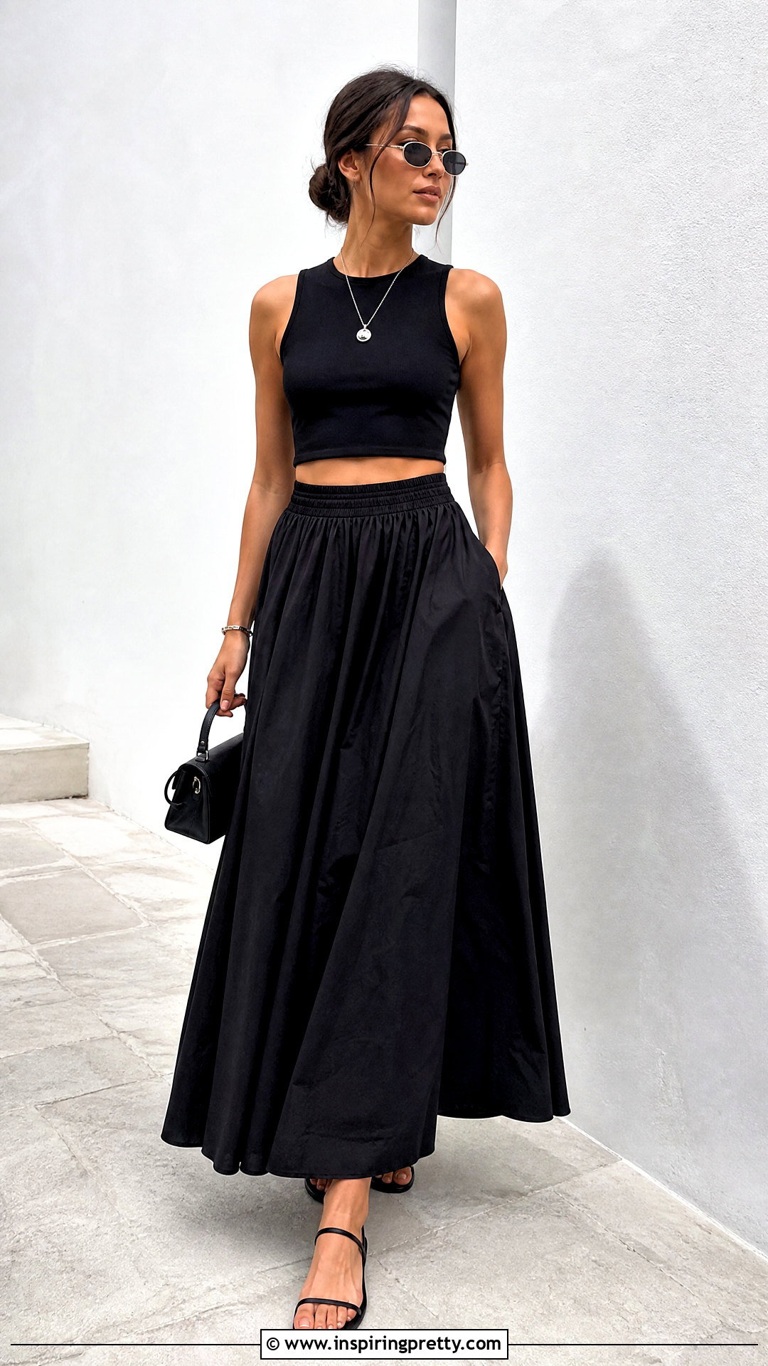 Black Crop Top With Black Maxi Skirt - 50 outfits crop tops