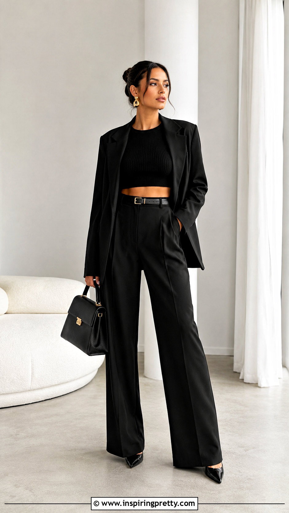 Black Crop Top With Black Trousers - 50 crop top ideas