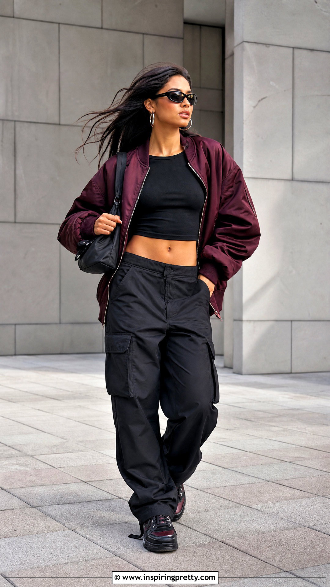Black Crop Top With Bomber Jacket - 50 black crop top outfit baddie ideas