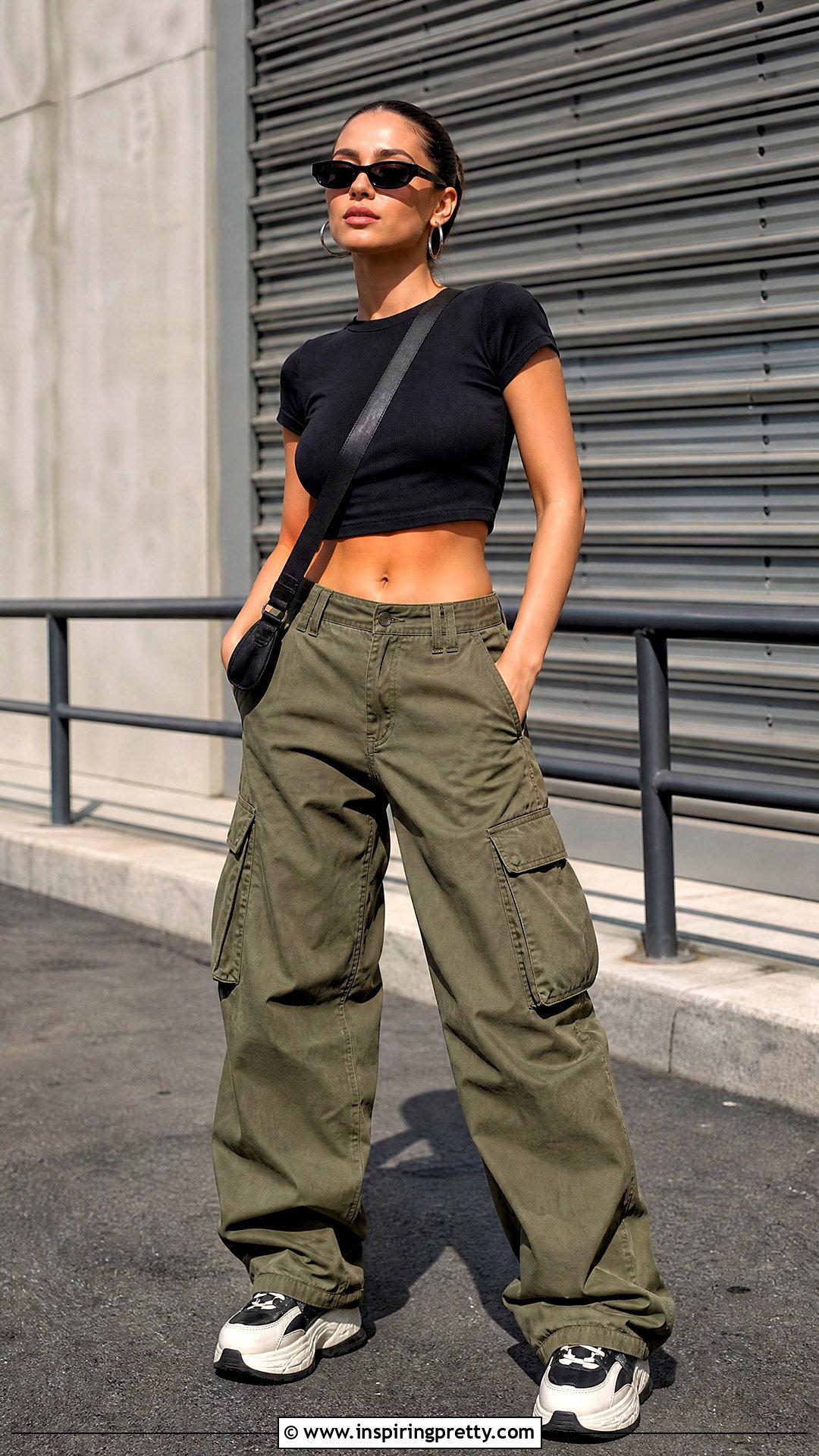Black Crop Top With Cargo Pants - 50 cool crop tops outfit ideas