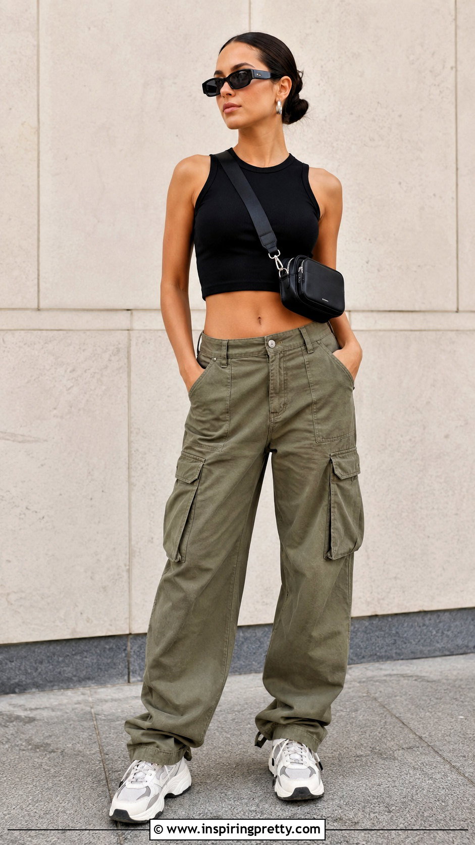 Black Crop Top With Cargo Pants - 50 crop top ideas