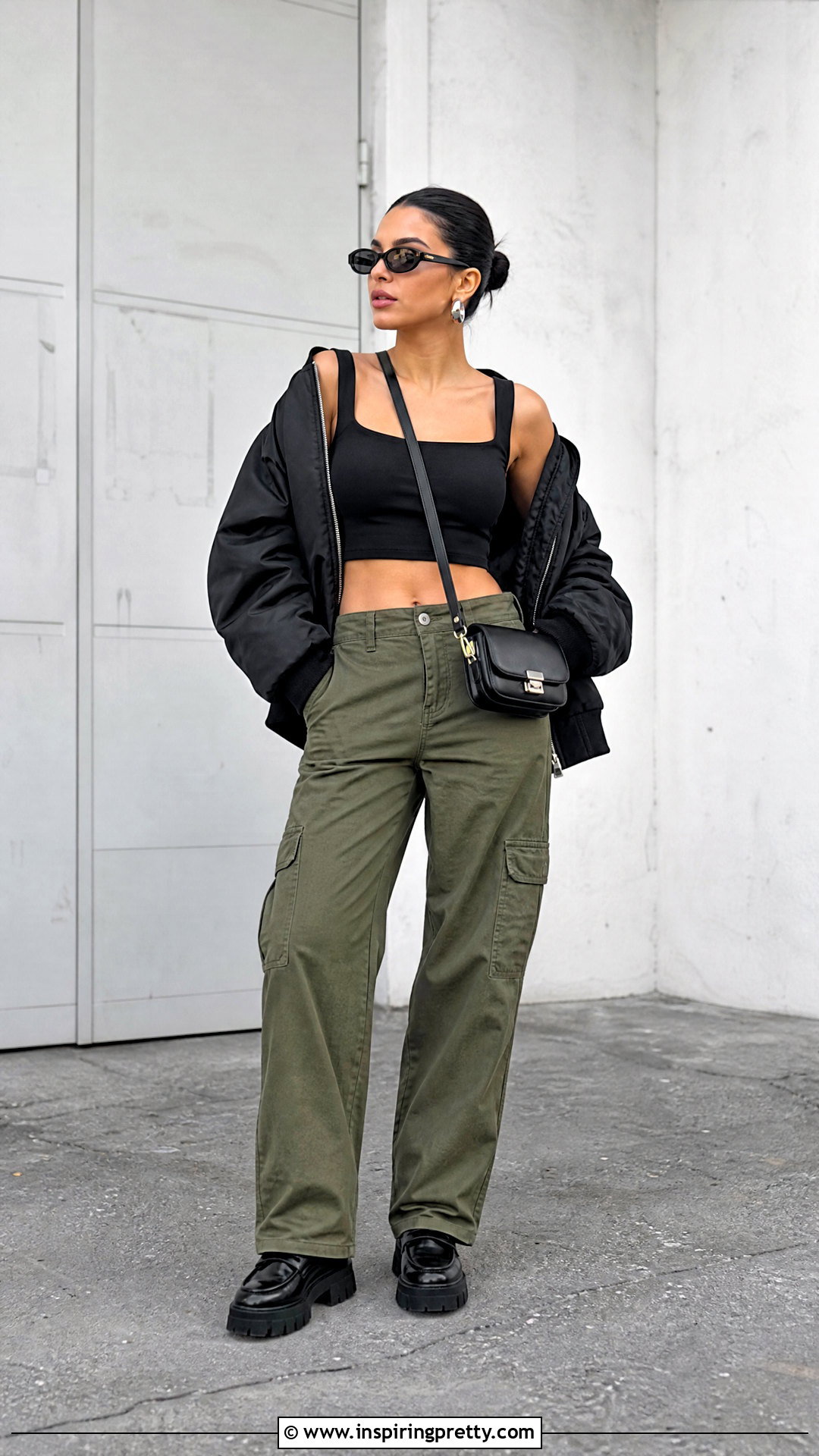 Black Crop Top With Cargo Pants - 50 crop tops for women outfit ideas