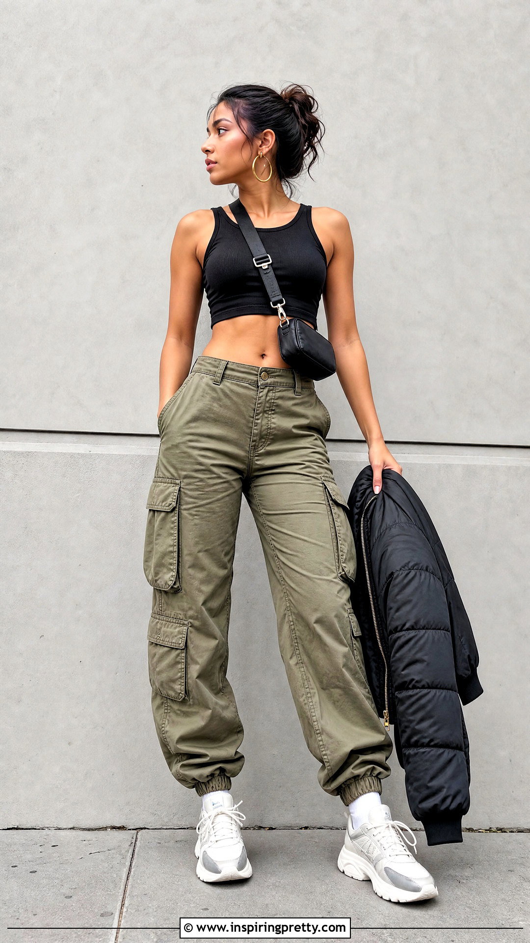 Black Crop Top With Cargo Pants - 50 crop tops outfit ideas