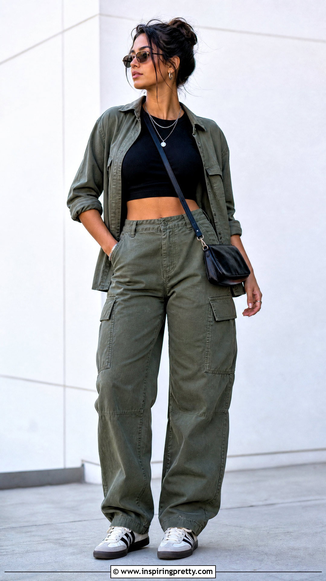 Black Crop Top With Cargo Pants - 50 stylish crop top outfit ideas