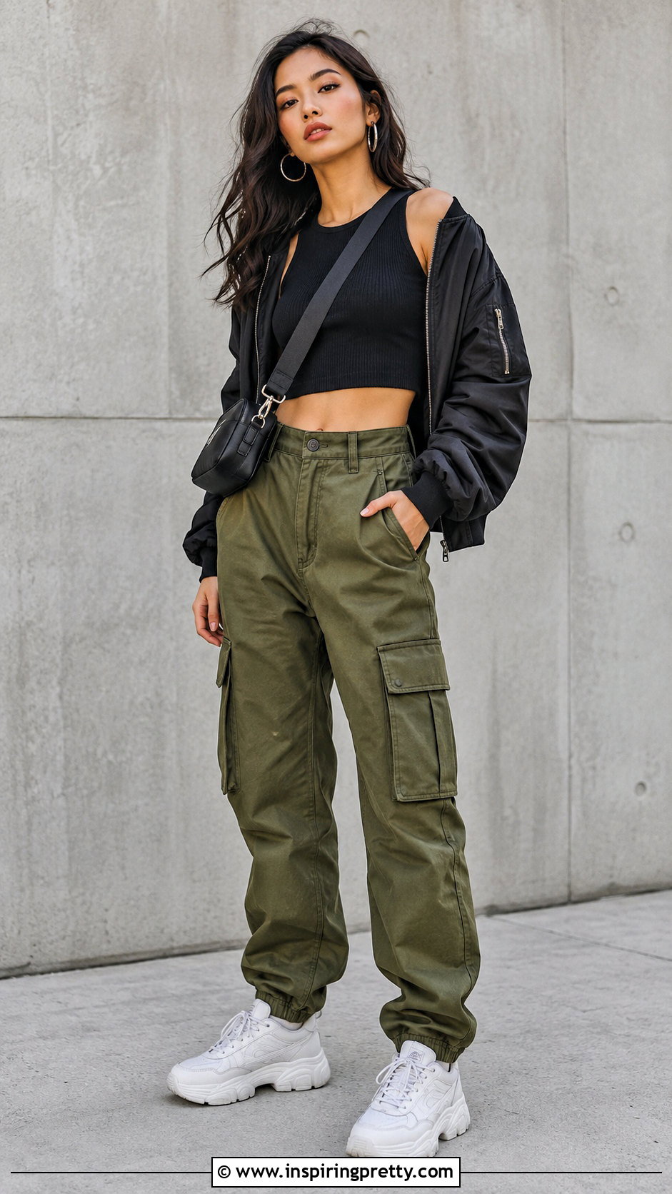 Black Crop Top With Cargo Pants - 50 trending crop tops outfit ideas