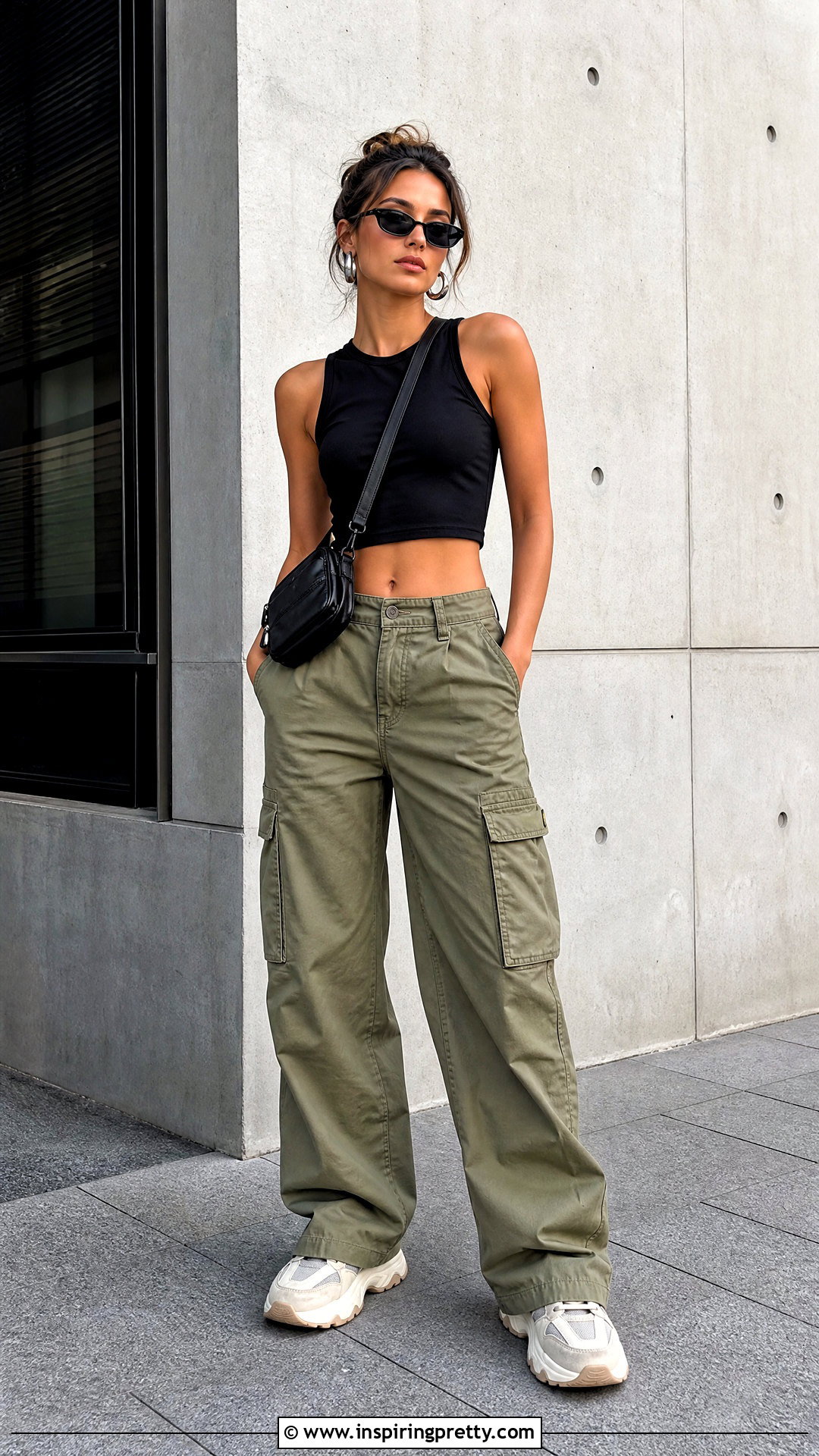 Black Crop Top With Cargo Pants - 50 trendy crop tops outfit ideas