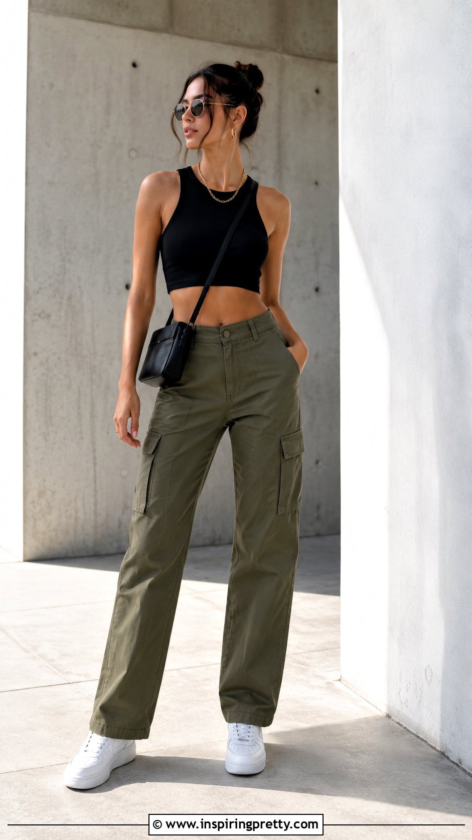 Black Crop Top With Cargo Pants - 20 Minimalist Black Crop Top outfit ideas
