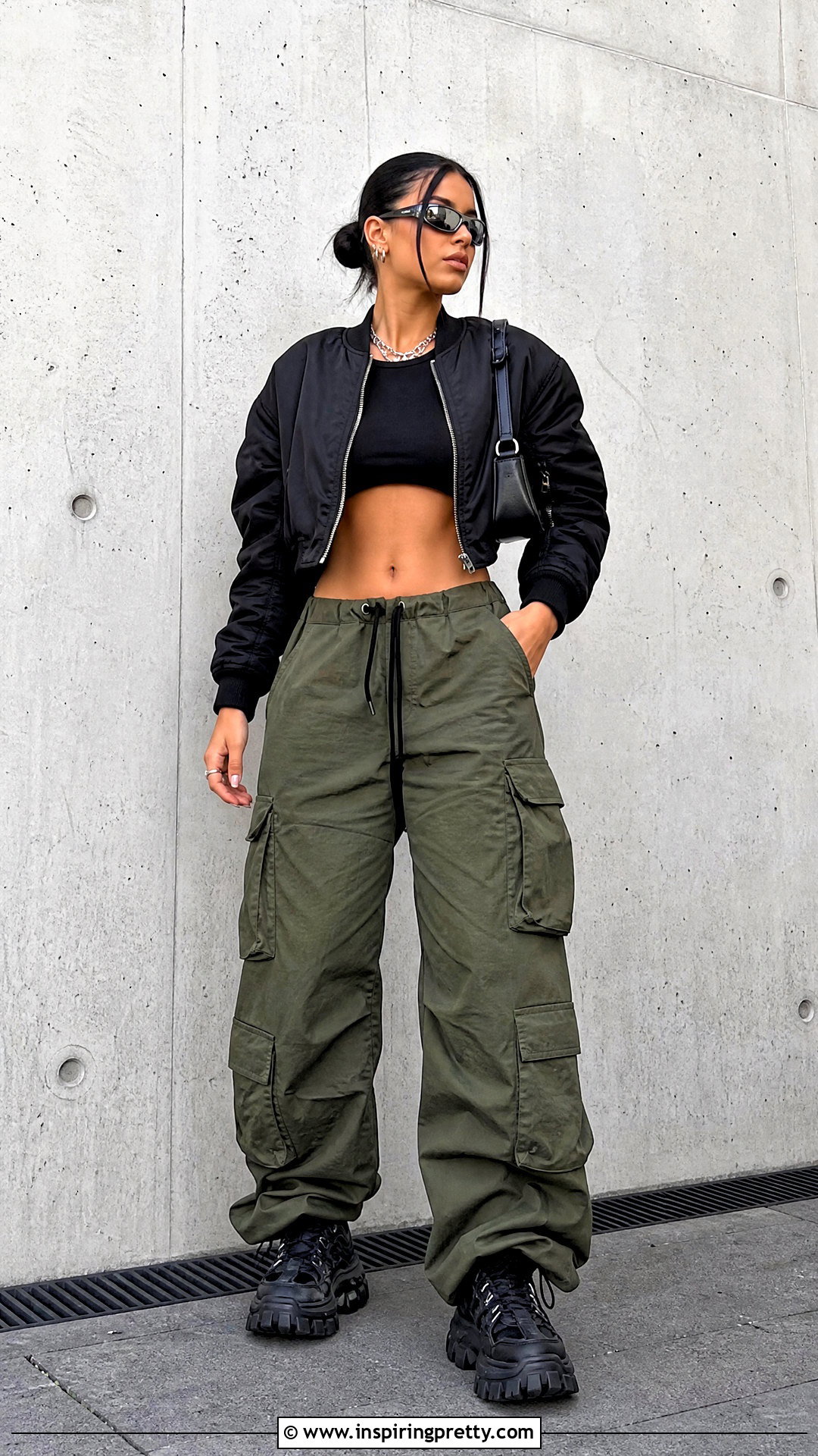 Black Crop Top With Cargo Pants - 50 black crop top outfit baddie ideas