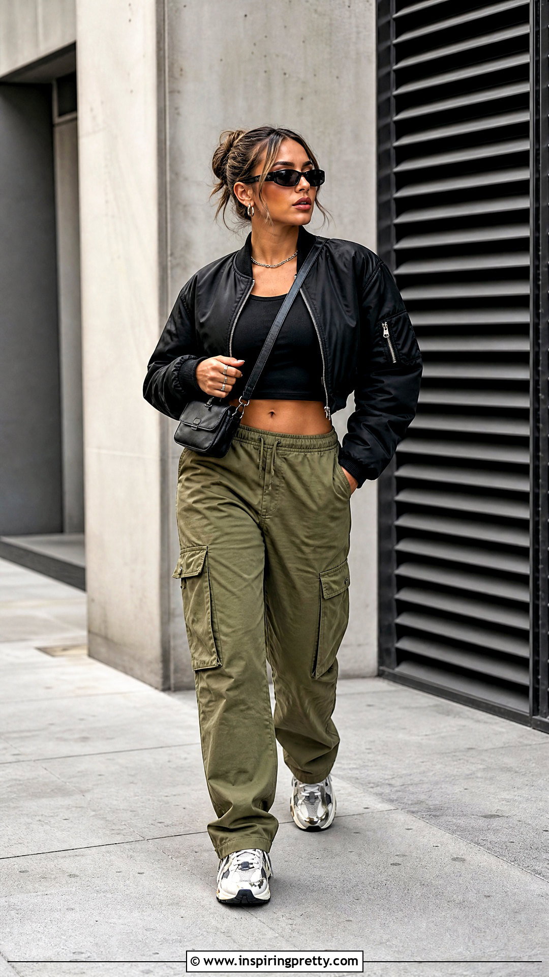 Black Crop Top With Cargo Pants - 50 black crop tops outfit ideas