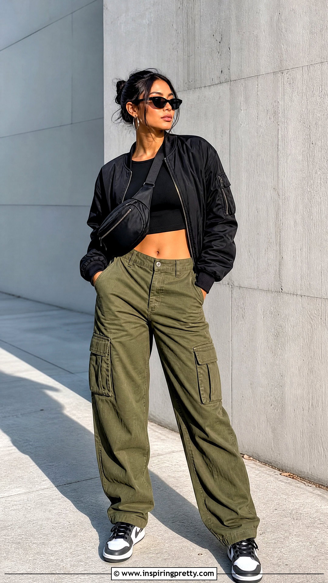 Black Crop Top With Cargo Pants - 50 black top outfit ideas