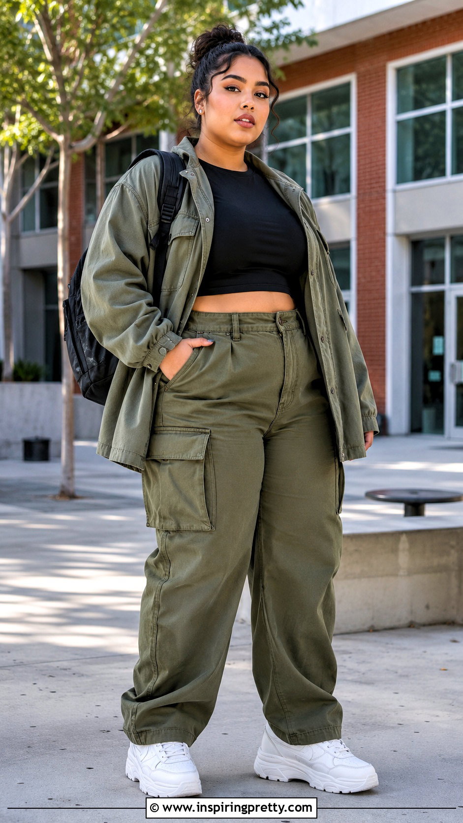 Black Crop Top With Cargo Pants - 20 cute crop tops for school outfit ideas