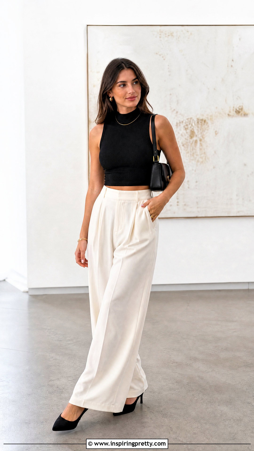 Black Crop Top With Cream Palazzo Pants - 50 crop top with plazo outfit ideas