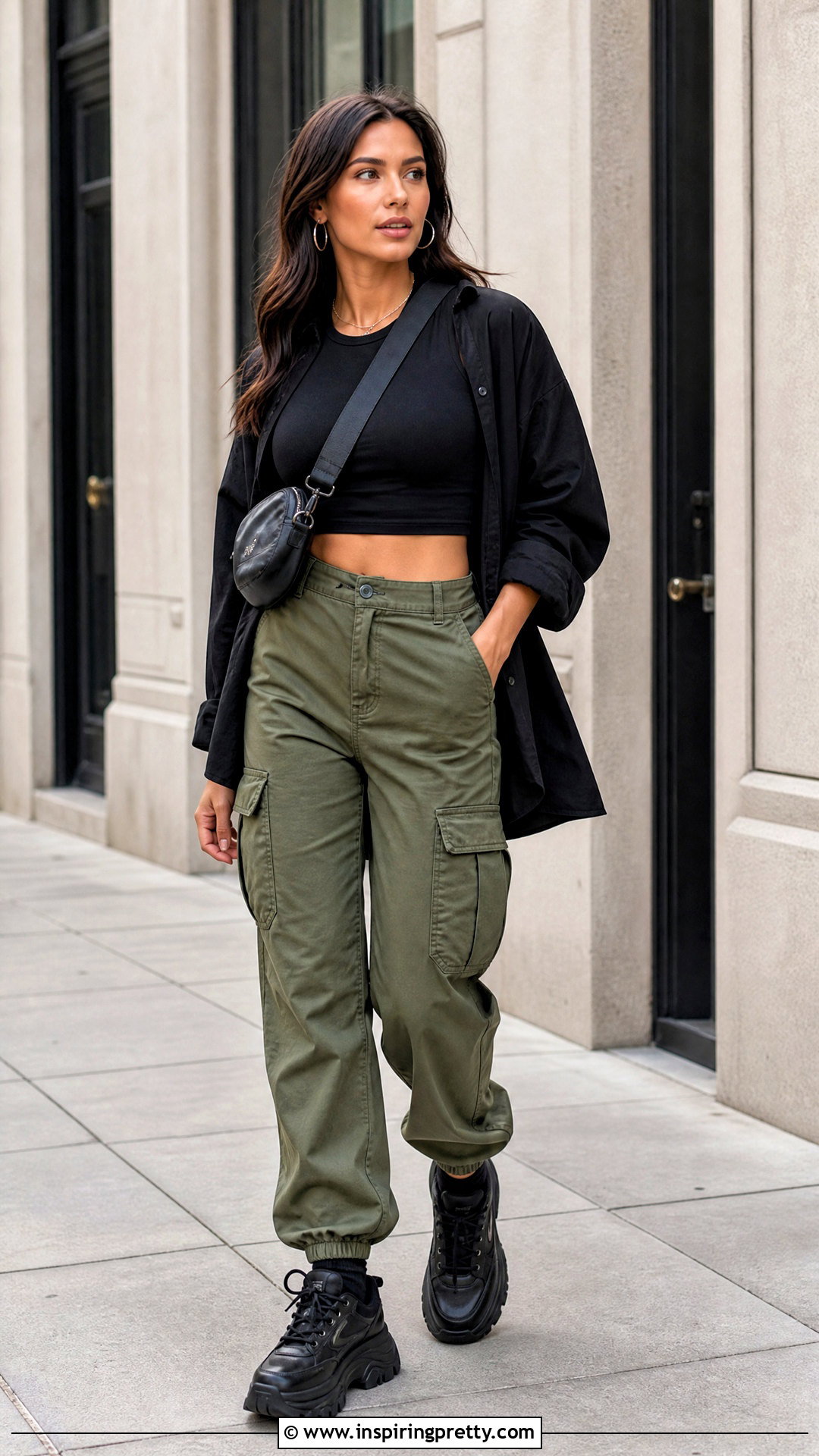 Black Crop Top With Green Cargo Pants - 20 green and black fashion top outfit ideas