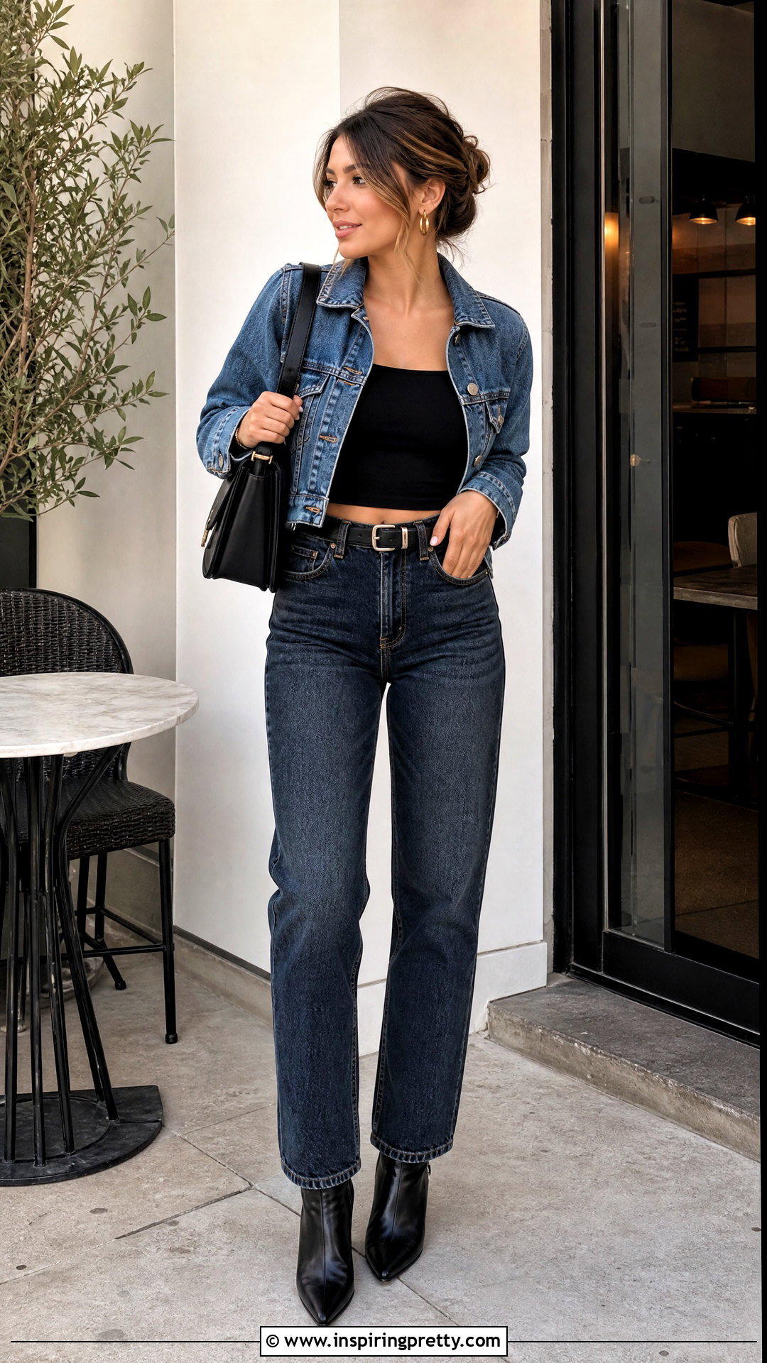 Black Crop Top With High Waisted Jeans - 50 black crop top outfit baddie ideas