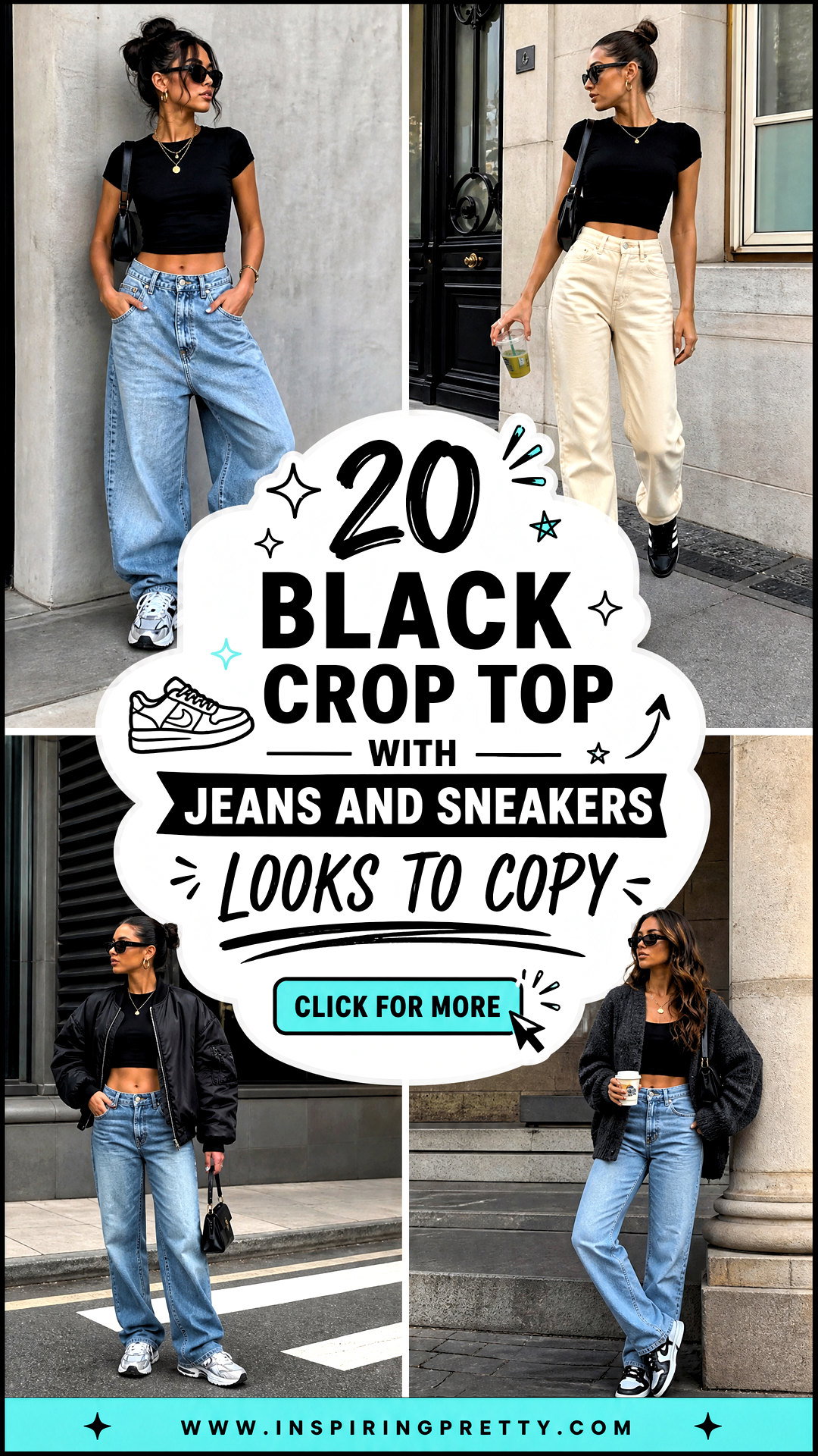 20 Black Crop Top With Jeans and Sneakers Looks to Copy - 20 Black Crop Top With Jeans and Sneakers Looks to Copy