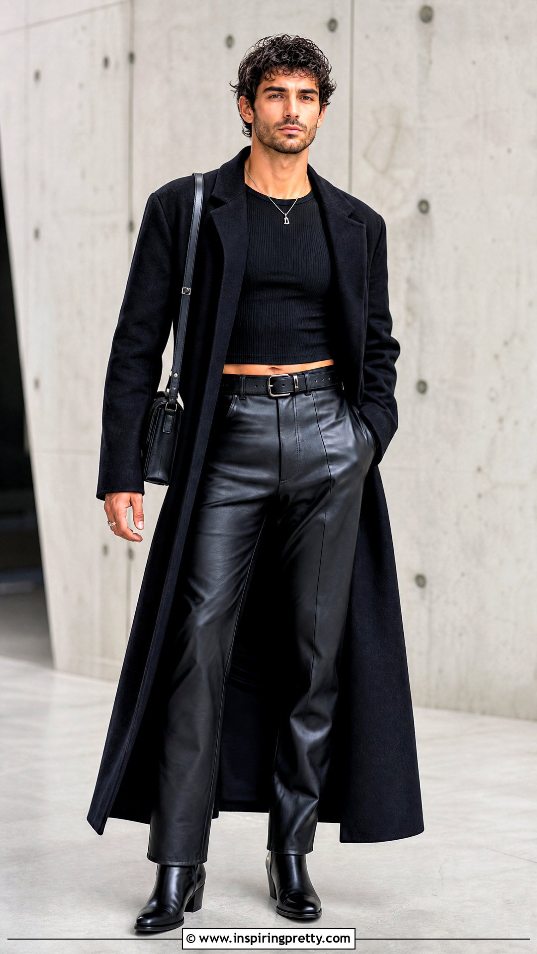 Black Crop Top With Leather Pants - 50 male crop top outfit ideas