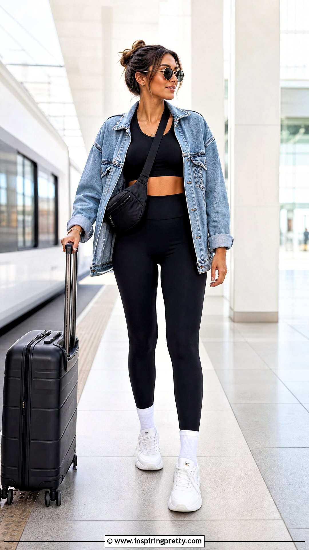Black Crop Top With Leggings And Denim Jacket - 50 black crop top outfit ideas