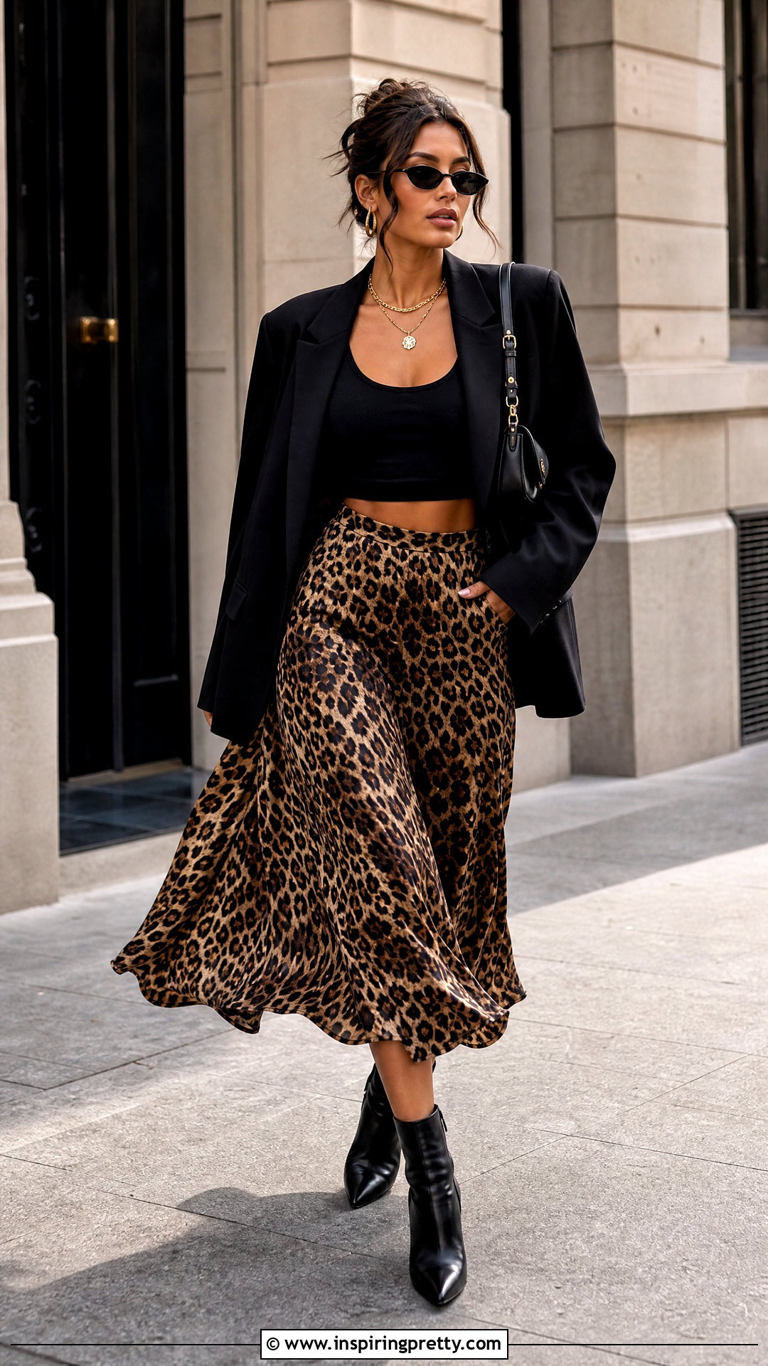 Black Crop Top With Leopard Print Skirt - 50 black crop top outfit baddie ideas