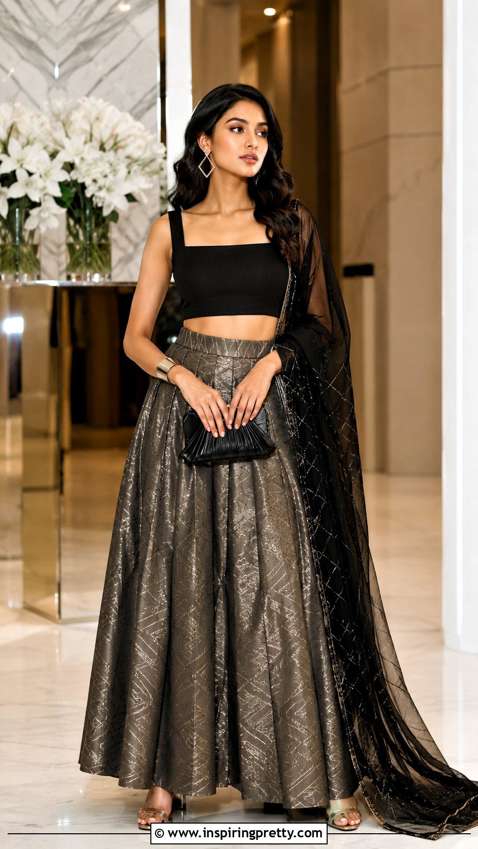 Black Crop Top With Metallic Ghagra - 25 ghagra blouse designs crop tops outfit ideas
