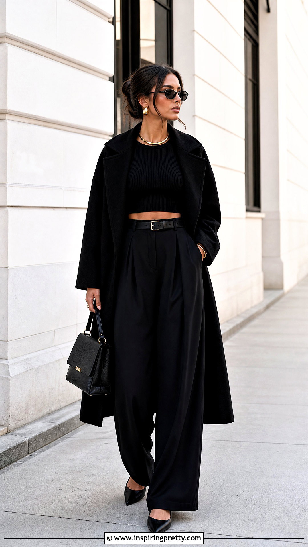 Black Crop Top With Monochrome Black Pants - 50 black crop tops outfit ideas