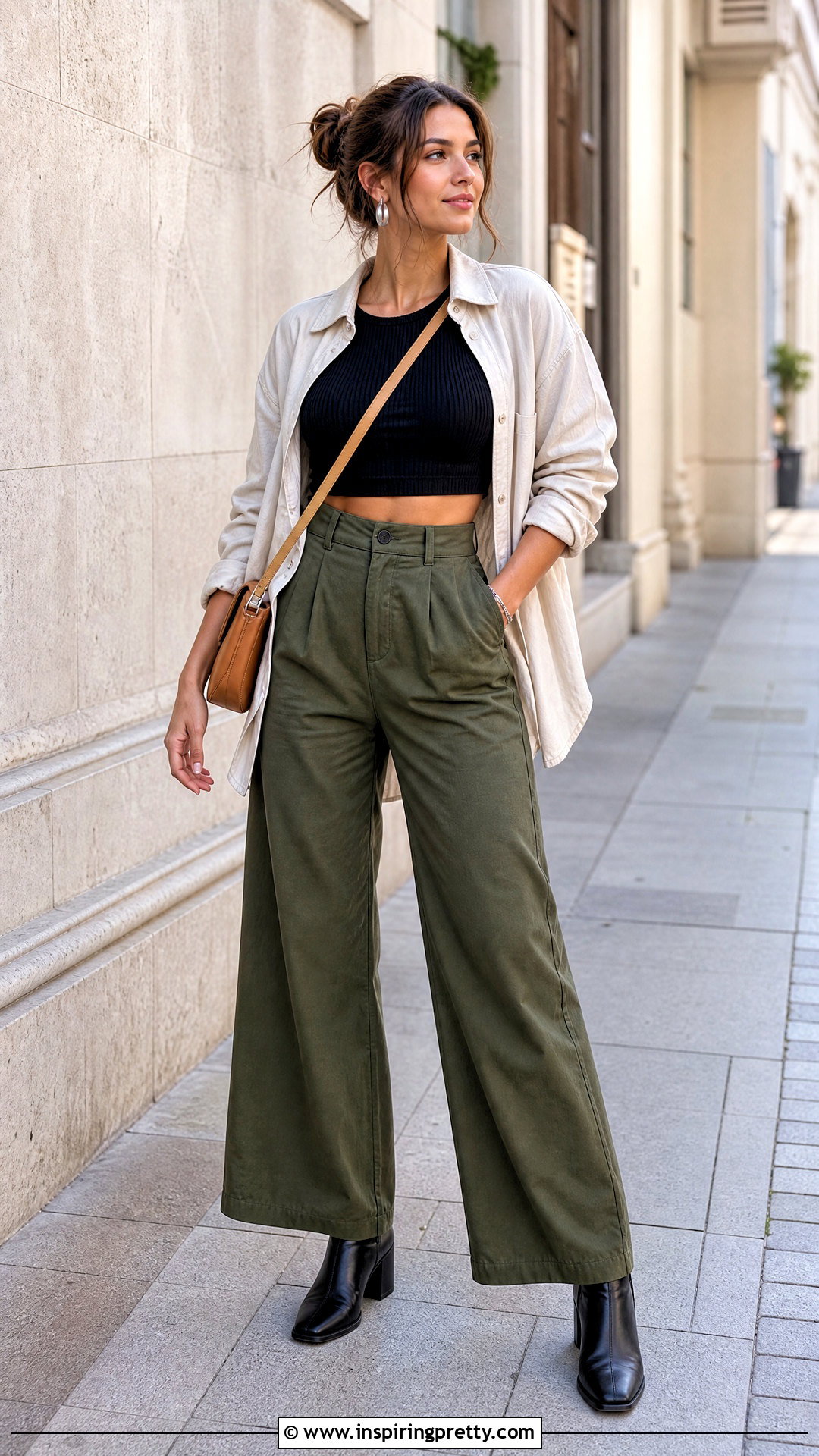 Black Crop Top With Olive Green Pants - 50 black crop top outfit ideas