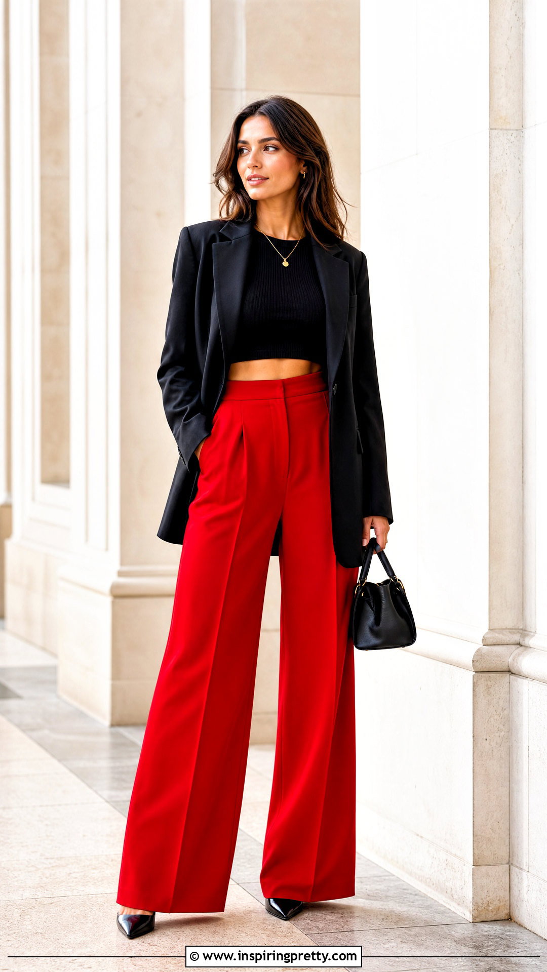 Black Crop Top With Red Pants - 50 black crop top outfit ideas