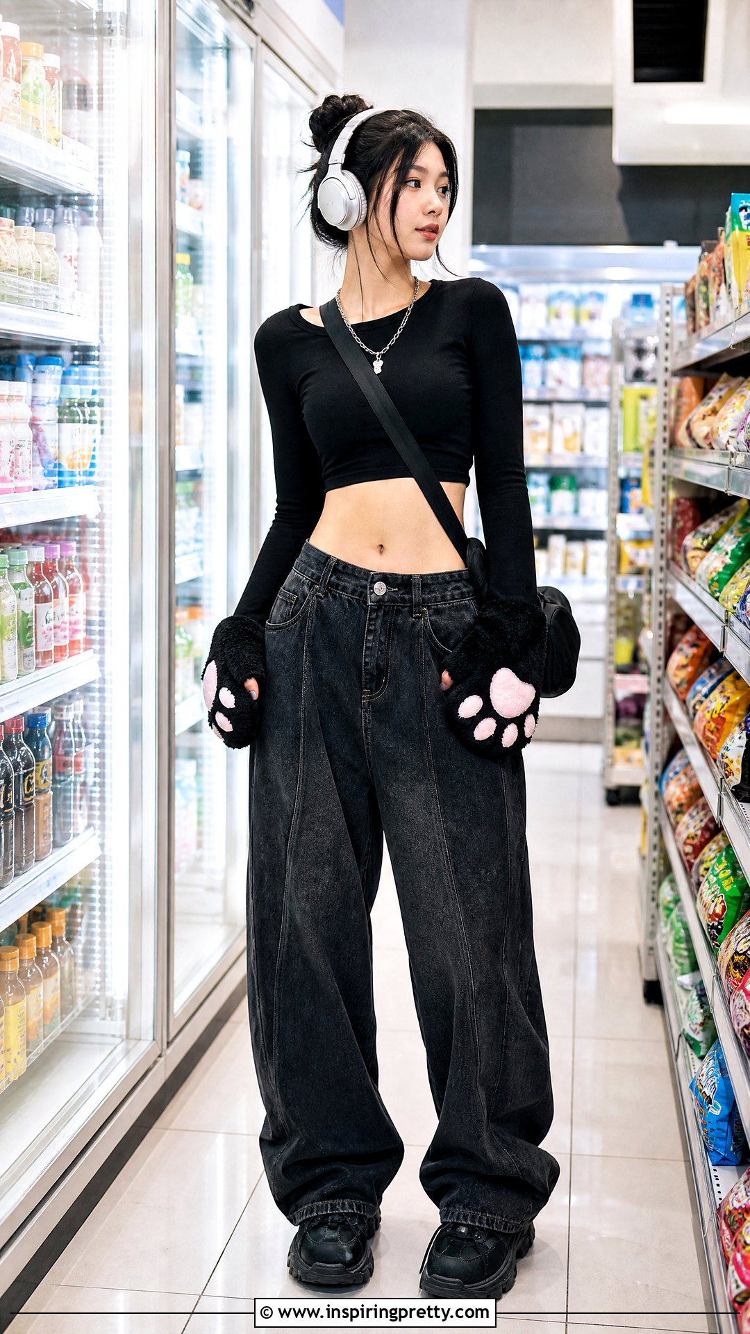 Black Crop Top With Sleeves And Baggy Jeans Outfit Code - 20 Berry Avenue Codes Clothes Crop Tops