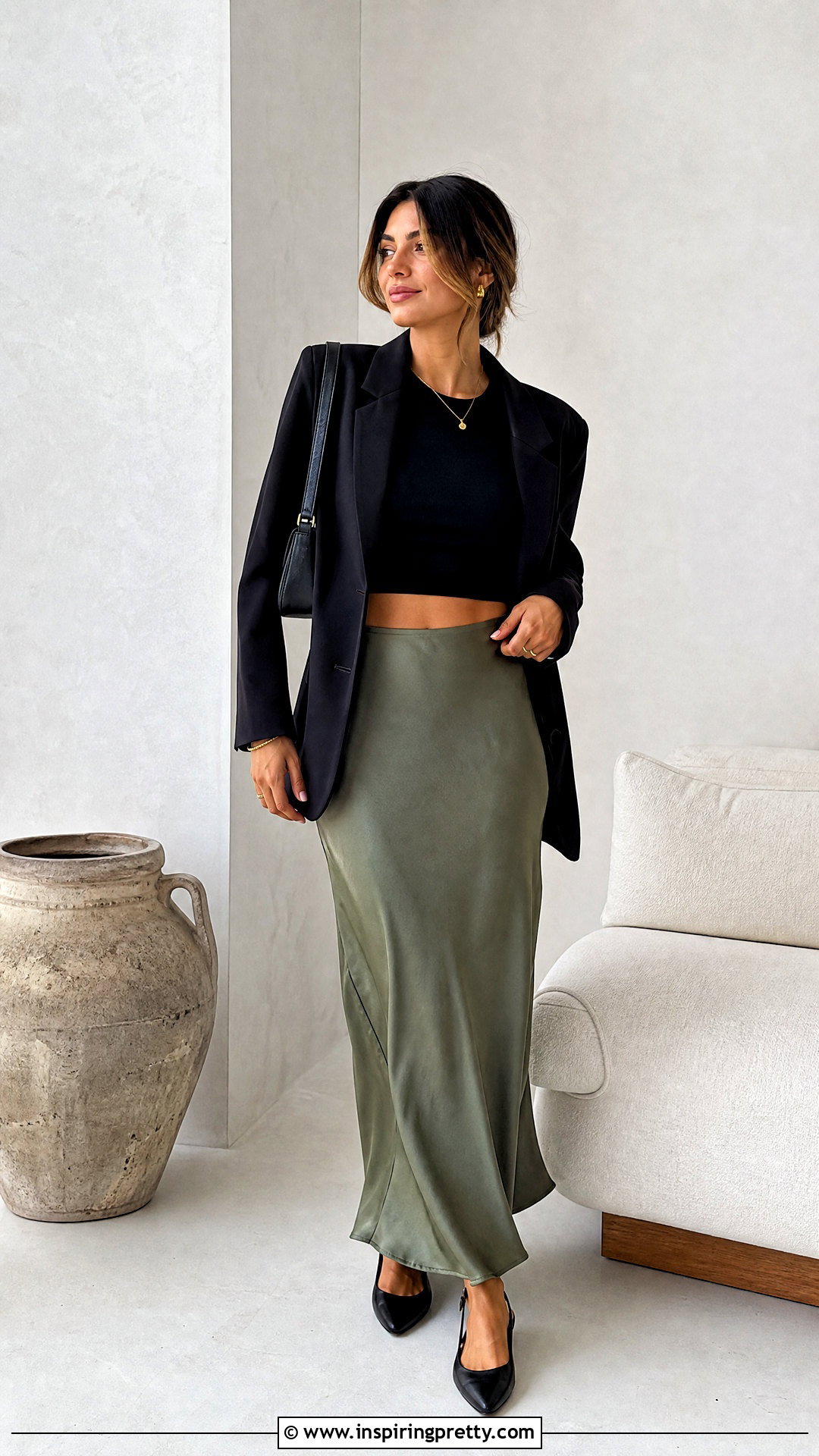 Black Crop Top With Slip Skirt - 50 black crop tops outfit ideas