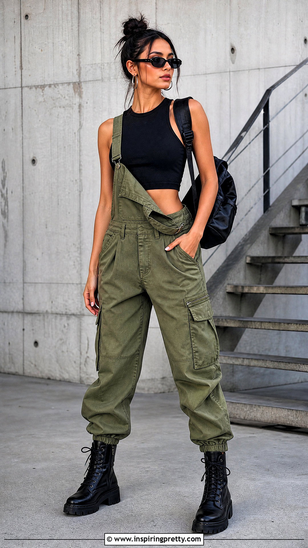 Black Crop Top With Utility Overalls - 50 black crop top outfit baddie ideas
