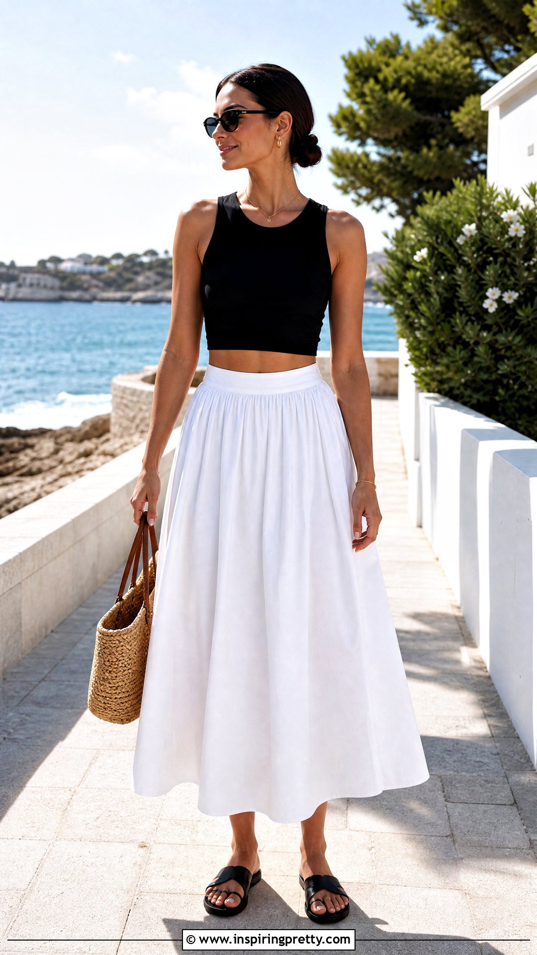 Black Crop Top With White Maxi Skirt - 50 black crop top outfit ideas
