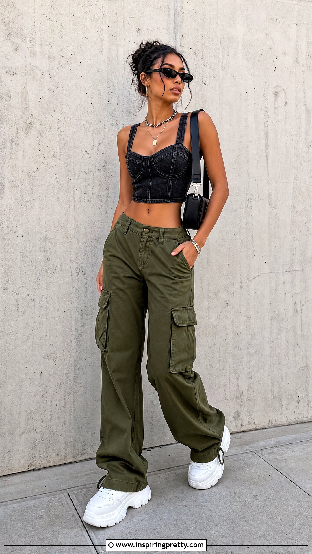 Black Denim Top With Cargo Pants - What To Wear With Black Denim Top (25 Ways)
